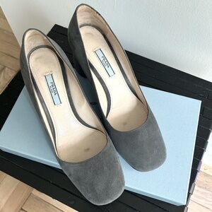 Prada Grey Suede Mid Heel Pump